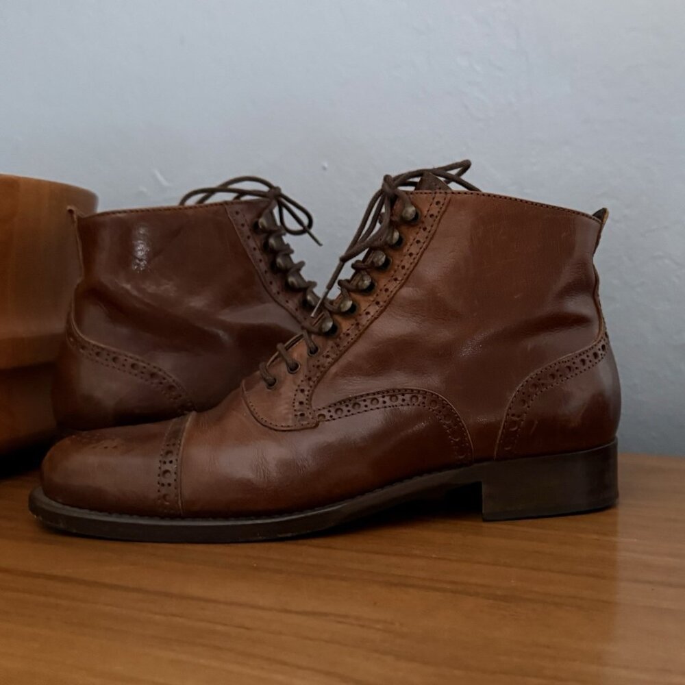 Clif Italy Borgue Leather Lace-up Boots Ankle Brown Size 36.5 Cap Toe